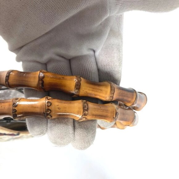 GUCCI 140203 Flora Bamboo Floral Flower Bag Tote Bag Hand Bag Canvas Multicolore - Picture 11 of 16